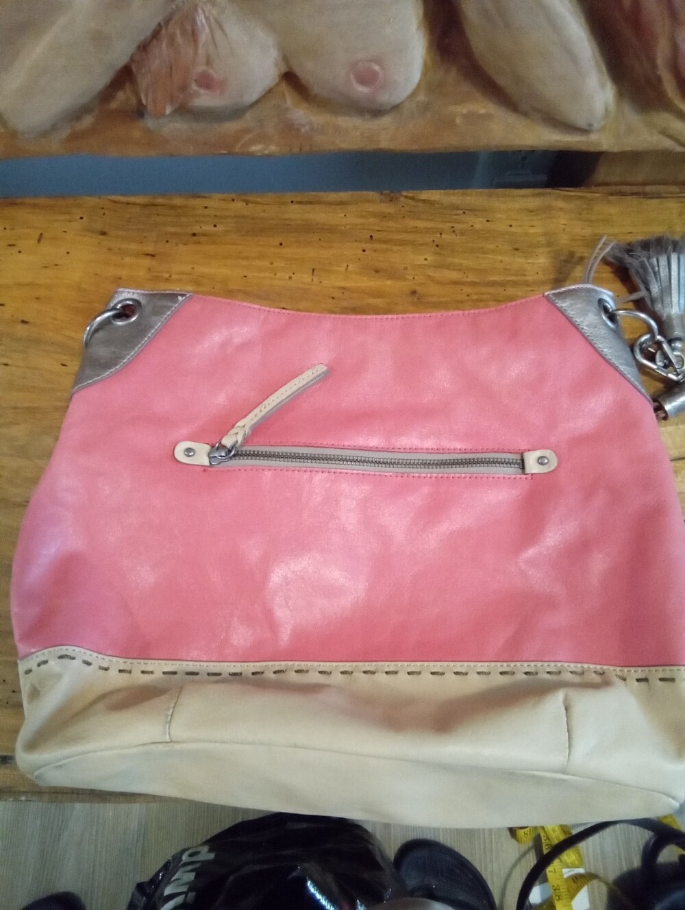 The Sak Vintage Colorblock Hobo Bag Pink, Beige, Silver Brown Braided Strap - Picture 4 of 13